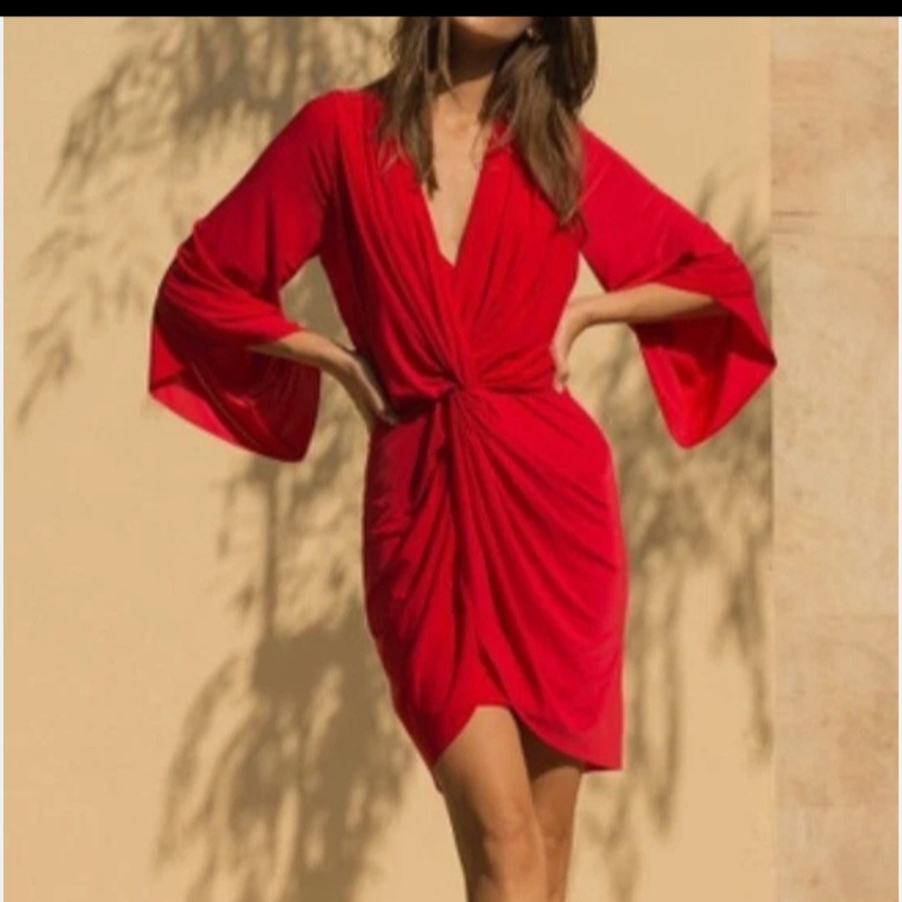 MISA Los Angeles Teget Draped Twist Front Mini Cocktail Party Dress Red Sz XS